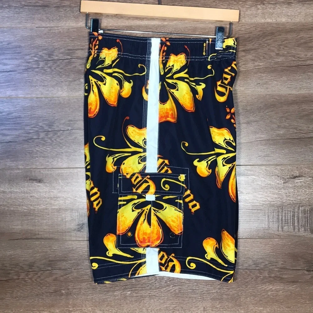 Corona Extra Mens Hawaiian Swim Board Shorts Unlined Size Medium Blue Yellow‎